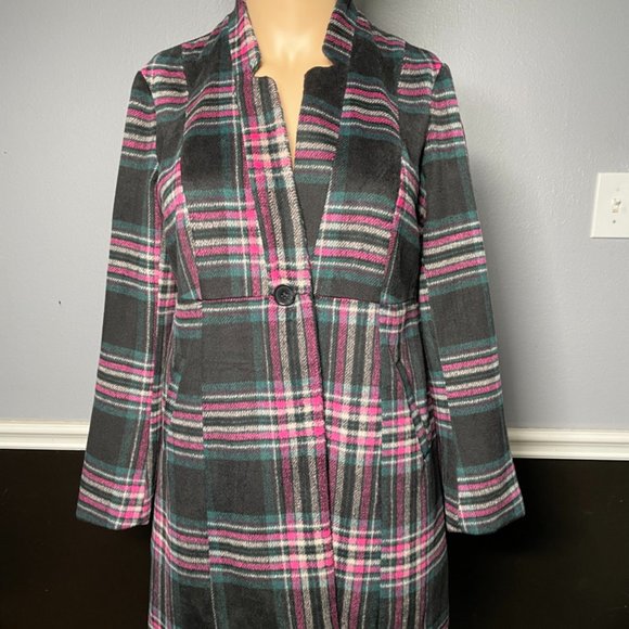 torrid Jackets & Coats Torrid Green Pink Plaid Wool Longline Coat
